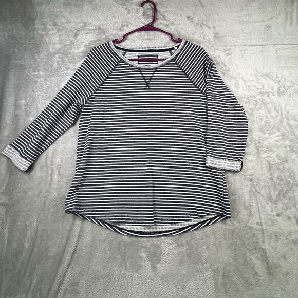 Knit Shirt Womens Sz L Blue White Striped Nautical 3/4 Sleeves - Picture 1 of 10